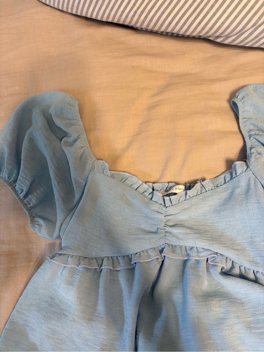 Altar'd State Sky Blue Smocked Puff Sleeve Top